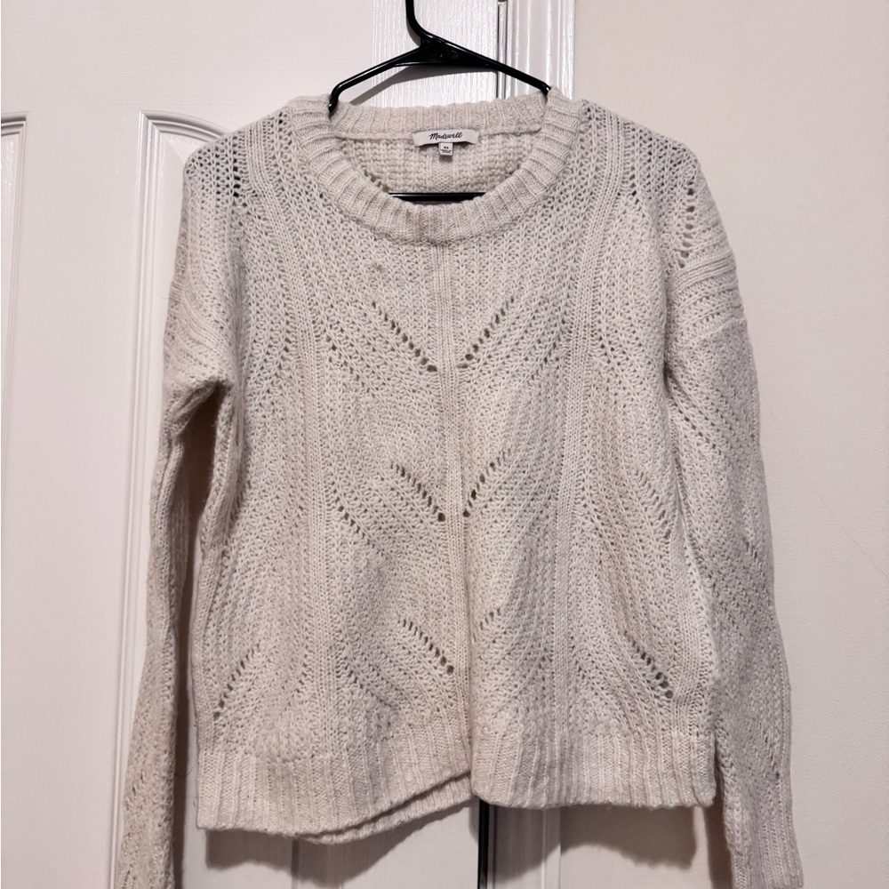 Madewell Cream Crew Neck Sweater with Long Sleeves and Knit Pattern